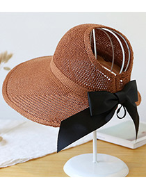 Trendy Brown Pure Color Decorated Bowknot Design Sunscreen Hat