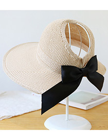 Trendy Beige Pure Color Decorated Bowknot Design Sunscreen Hat
