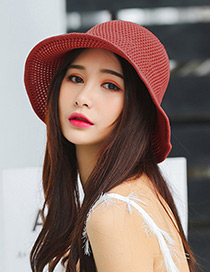 Trendy Red Knitted Design Pure Color Sunscreen Hat