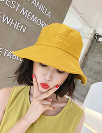 Fashion Light Yellow Embroidered Letter Decorated Sunscreen Hat
