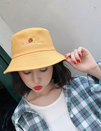 Fashion Light Yellow Strawberry Pattern Decorated Sunscreen Hat