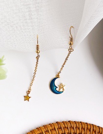 Elegant Dark Blue Moon&star Shape Decorated Asymmetric Earrings
