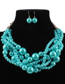 Elegant Pale Blue Pearls Decorated Pure Color Jewelry Sets