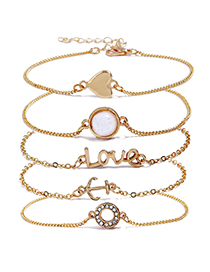 Fashion Gold Color Letter Love Decorated Bracelet(5pcs)