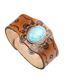 Trendy Brown Big Gemstone Decorated Width Bracelet