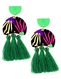 Fashion Green Flower Pattern Design Tassel Earrings
