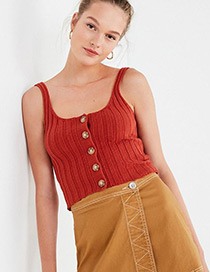 Fashion Red Pure Color Design Suspender Vest