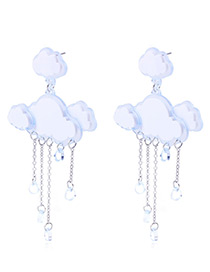 Elegant White Clouds Shape Decorated Tassel Earrings