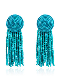 Elegant Blue+green Beads Decorated Simple Tassel Earrings