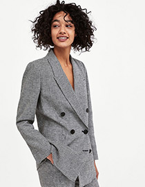 Fashion Gray Grids Pattern Decorated Coat