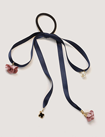 Sweet Navy Flowers&pearls Decorated Hair Band