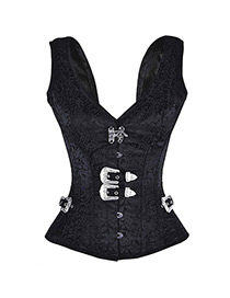 Sexy Black Pure Color Decorated Simple Corset