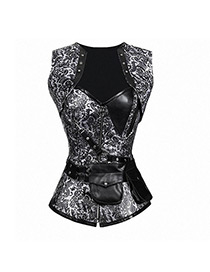 Sexy Silver Color Flowers Pattern Decorated Corset