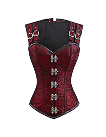 Sexy Red Double Buttons Design Sleeveless Corset
