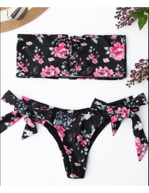 Sexy Black+pink Flower Pattern Design Low-waisted Bikini