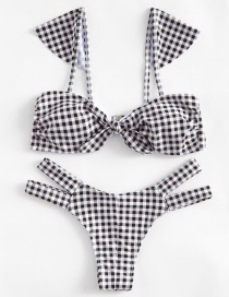 Sexy Black+white Color Matching Design Grid Pattern Bikini
