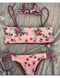 Sexy Pink Flowers Pattern Decorated Bikini