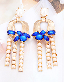 Elegant Sapphire Blue Pearls Decorated U Shape Earrings