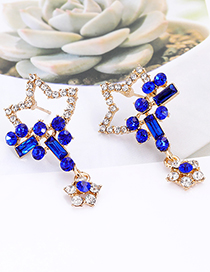 Elegant Sapphire Blue Star Shape Design Hollow Out Earrings