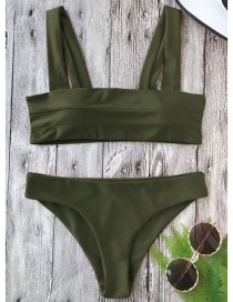 Sexy Dark Green Pure Color Decorated Swimwear(2pcs)