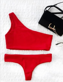 Sexy Red Pure Color Decorated Swimwear(2pcs)