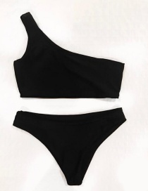Sexy Black Pure Color Decorated Swimwear(2pcs)