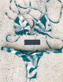 Sexy Green Leaf Pattern Decorated Swimwear(2pcs)