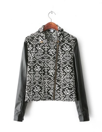 Fashion Black Geometric Pattern Decorated Coat
