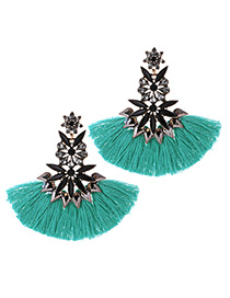 Fashion Green+black Geometric Shape Decorated Tassel Earrings