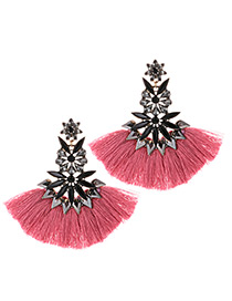 Fashion Plum Red+black Geometric Shape Decorated Tassel Earrings
