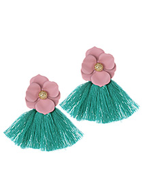 Fashion Pink+green Flower Shape Decorated Tassel Earrings