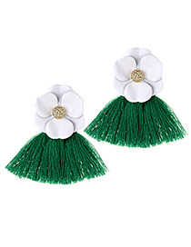 Fashion White+green Flower Shape Decorated Tassel Earrings