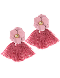 Fashion Pink Flower Shape Decorated Tassel Earrings