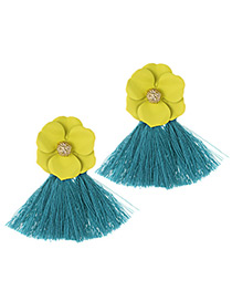 Fashion Yellow+blue Flower Shape Decorated Tassel Earrings