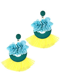 Fashion Blue+yellow Flower Shape Decorated Tassel Earrings