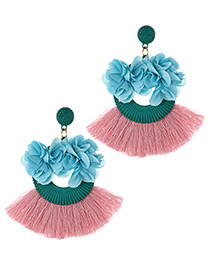 Fashion Blue+pink Flower Shape Decorated Tassel Earrings