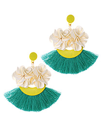 Fashion Beige+green Flower Shape Decorated Tassel Earrings