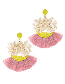 Fashion Beige+pink Flower Shape Decorated Tassel Earrings