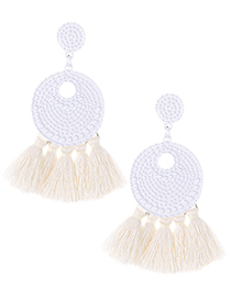 Fashion White Round Shape Decorated Tassel Earrings