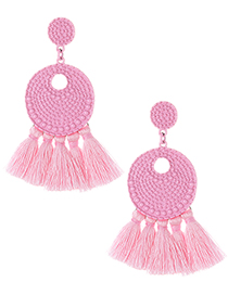 Fashion Pink Round Shape Decorated Tassel Earrings