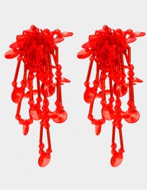 Fashion Red Pure Color Decorated Tassel Earrings