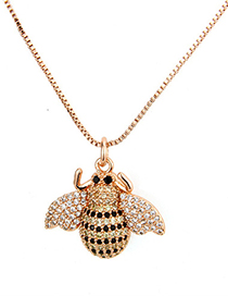 Fashion Rose Gold Full Diamond Decorated Bee Shape Necklace