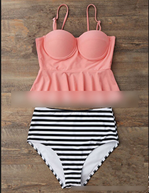Sexy Pink Stripe Pattern Decorated Swimwear(2pcs)