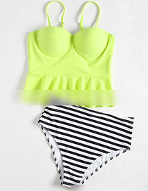 Sexy Green Stripe Pattern Decorated Swimwear(2pcs)