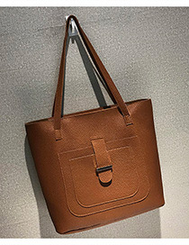Fashion Brown Buckle Shape Decorated Shoulder Bag (4 Pcs )