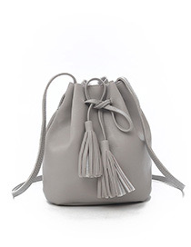 Fashion Light Gray Tassel Decorated Pure Color Shoulder Bag