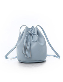 Fashion Blue Tassel Decorated Pure Color Shoulder Bag