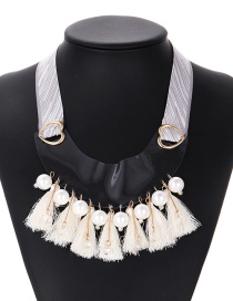 Fashion Beige Tassel&pearl Decorated Necklace