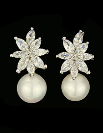 Fashion Silver Color Pearl&diamond Decorated Earrings