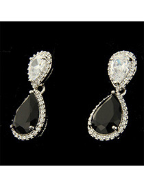 Fashion Silver Color+black Water Drop Shape Decorated Earrings